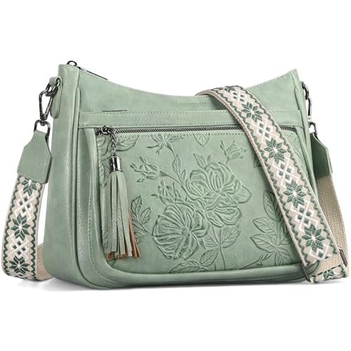 Crossbody Bags for Women, Vegan Leather Medium Crossbody Purse, Spacious Daily Travel Shoulder Bag with Boho Strap - color: Green