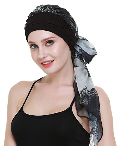 Chemo Headwear Turbans for Women Long Hair Head Scarf Headwraps Cancer Hats - color: Flower Star