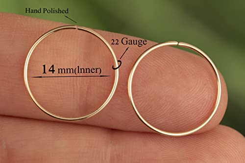Gold Hoop Earrings Silver Hoop Earrings - Hoop Earrings For Women Two Pcs Of Thin Gold Filled Sterling Silver Hoops, Helix Hoop, Tragus Ring, Cartilage Hoop - color: Gold, style: 14mm 22 gauge / 1 pair