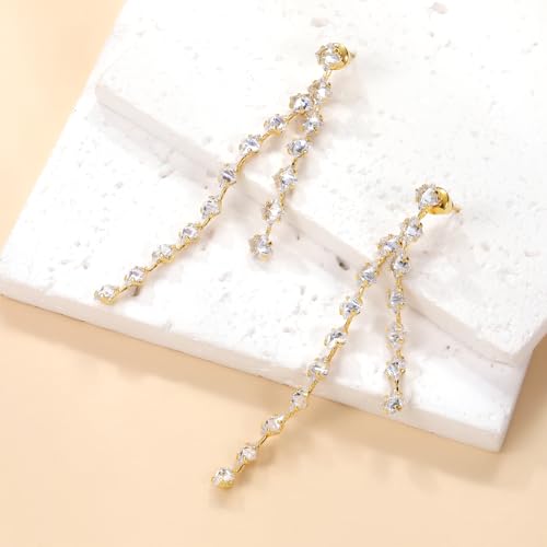Awinesn Sterling Silver Dangle Earrings for Women Trendy Cubic Zirconia Long Dangle Drop Earrings Dainty Minimalist for Prom Party Jewelry - style: square