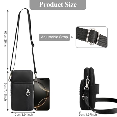 WITERY Waterproof Nylon Cute Crossbody Cell Phone Purse Smartphone Wallet Bag for Women - color: Black 1
