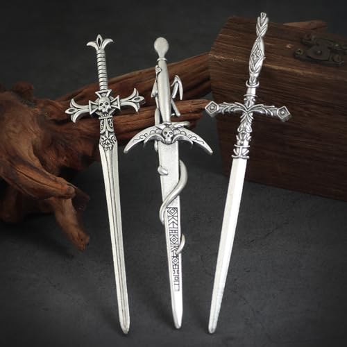 3Pcs Sword Hair Pins - Renaissance Medieval Gothic Hair Sticks for Women, Vintage Metal Hair Chopsticks for Bun Updo, Renaissance Accessories Medieval Accessories - color: design-2