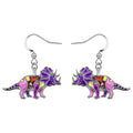 Enamel Alloy Dinosaur Fantasy Dragon Earrings Drop Dangle Unique Animal Jewelry For Women Dragons Gifts - color: Dinosaur Triceratops Violet