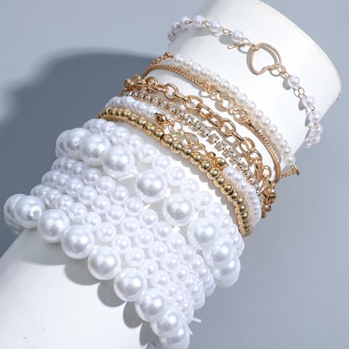 NEWITIN 69 Pieces Gold Jewelry Set for Women Fashion Costume Jewelry Gold Plated Necklace Bracelet Earrings Set for Women - color: Pearl Jewelry Set