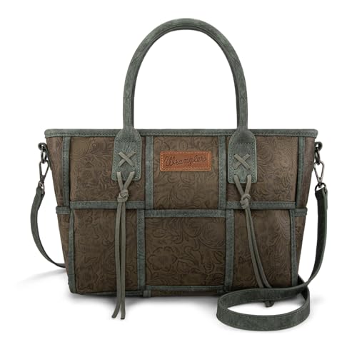 Montana West Wrangler Woven Tote Bag for Women Western Floral Tooled Purses and Handbags - color: Floral Tooled Green