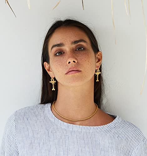 Aobei Pearl 18K Gold Plated Paperclip Chain Choker Satellite Chain Freshwater Cultured Biwa Pearl Pendant Necklace Dainty Turquoise Jewelry for Women - color: Round Ball Beads