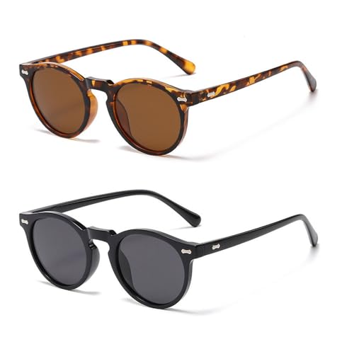 Ridering Kids Polarized Round Sunglasses,Cute Retro Sun Glasses for Toddler Girls Boys Party Beach Shades Age 3-9 - color: Black+brown Leopard