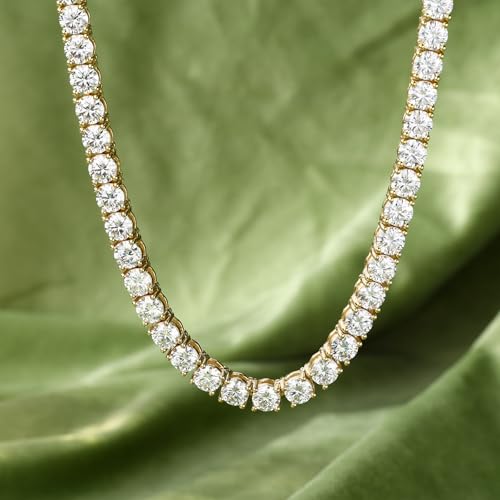 BREN Tennis Necklace - 3mm 4mm 5mm Iced Out Diamond Tennis Chain 5A Cubic Zirconia Necklace - 18K/White Gold Plated Flat Tennis Necklace for Women and Men Size 16"-22" - color: Gold-5mm, size: 22 inch