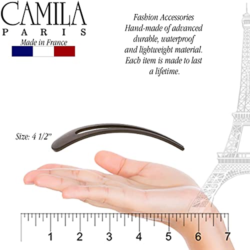 Camila Paris CP3163 French Twist Stick Clip Pins, Brown, Wavy Hair Pin U-Shaped Hair Fork for Girls Spiral Updo Chignon Bun Holder, Fashion Flexible Styling Hair Accessories for Women, Made in France - color: 2-Prong Brown