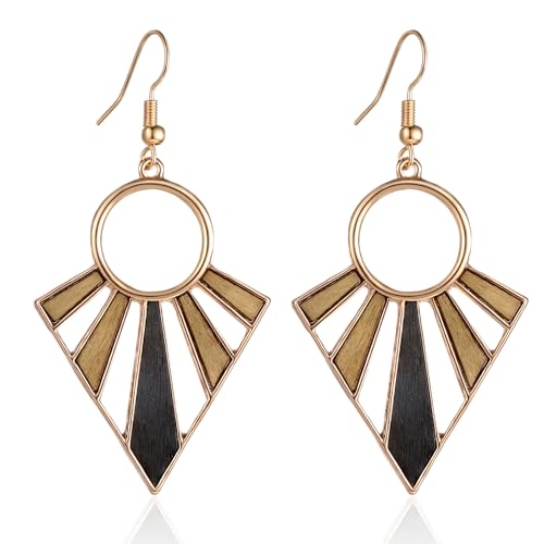 Silver/Gold Boho Dangle Statement Earrings for Women Trendy,Handmade Vintage Dainty Cute Long Drop Summer Earrings,fashion Accessories Jewelry Gifts - color: A11 wooden geometric shaped