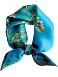 100% Mulberry Silk Scarf for Women Hair Lightweight Square Neckerchief Wrap For Head Scarves 21" - color: 18-blue/White Flowers /21"*21"