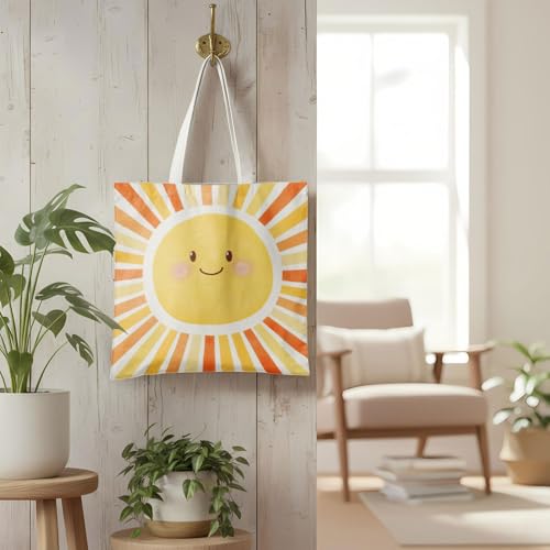 Boho Sun Sunshine Tote Bag, Colorful Canvas Tote Bags, Reusable Grocery Shopping Bag - color: Orange Sunshine