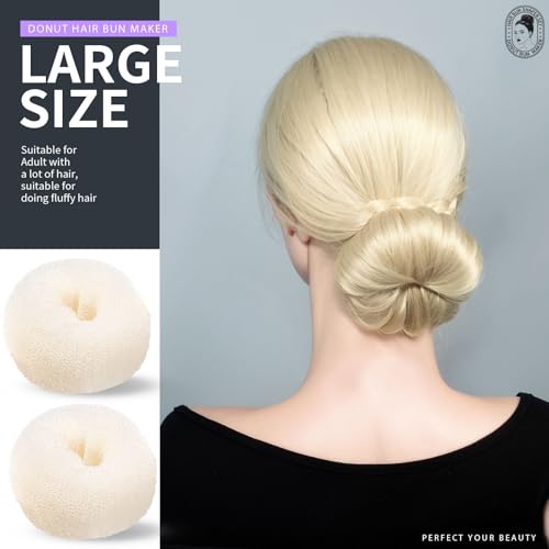 Teenitor Hair Bun Maker Set - 7 Hair Donut for Buns (1 Extra-Large, 2 Large, 2 Medium, 2 Small), 5 Elastic Bands, 20 Hair Pins, Cream White Color - color: Cream Color