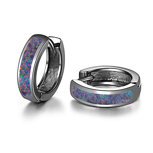 CiNily Huggie Earrings Opal Hinged Hoop Earrings Gold Plated Hypoallergenic Small Hoop Earrings for Women Teen Girls Men Sensitive Ears - color: Black Purple