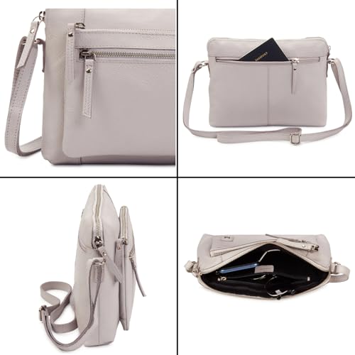 Leather Crossbody Bags for Women Small Soft Genuine Pebbled Sling Shoulder Handbag Crossover Purse with Full Adjustable Strap (Ice Grey Nappa) - color: Ice Grey Nappa