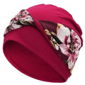 Women Knot Slouchy Beanie Chemo Hat Twist Stretch Cancer Head Wraps Sleep Head Scarf - color: Wine Red Flowers