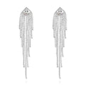 Silver Rhinestone Crystal Bridal Chandelier Long Tassels Dangle Earrings for Wedding - color: C-3