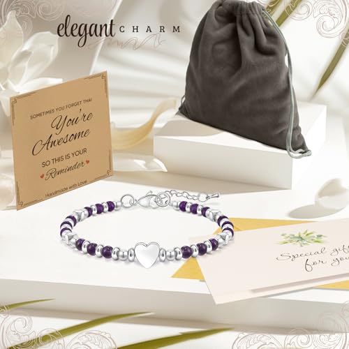 Inspirational Gifts Bracelets for Women: Healing Natural Stone Beaded Bracelets - Mothers Day Birthday Graduation Christmas Gifts for Women Friends Mom Daughter Sister Bestie - color: Amethyst-AWESOME