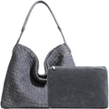 JINMANXUE Women Boston Bag, Woven Hobo Tote Handbag and Purses, Female Satchel Messenger Bags, Fashion Shoulder Crossbody Bag - color: Advanced Grey