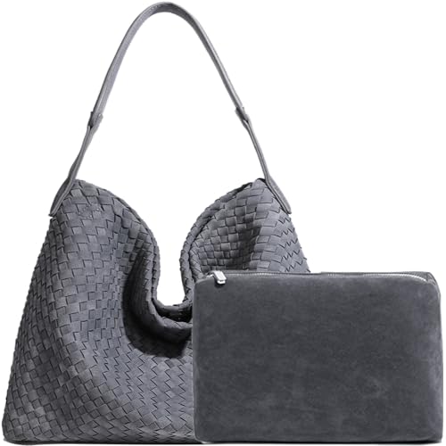 JINMANXUE Women Boston Bag, Woven Hobo Tote Handbag and Purses, Female Satchel Messenger Bags, Fashion Shoulder Crossbody Bag - color: Advanced Grey