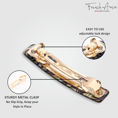 French Amie Small 2 1/4 inch Celluloid Handmade Hair Barrette No Slip Grip Durable Styling Women Hair Accessories Hair Clip for Girls, Made in France(Onyx Silver Grey) - color: Onyx Silver Grey