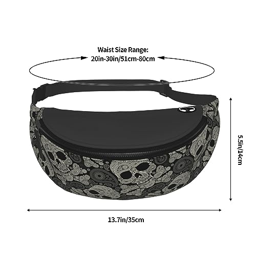 Skull Paisley Halloween Fashion Casual Fanny Pack Waist Bag Men Women Adjustable Belt Waist Bag For Travel Hiking Cycling Running Festival Carnival - color: Black11