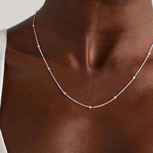MBW Silver Paperclip Chain Necklace for Women,Dainty Sterling Silver Choker Necklaces for Women Trendy Simple Long Chunky Minimalist Waterproof Link Necklace Jewelry Gifts for Women 16/18/20 in - color: Beaded-17inch