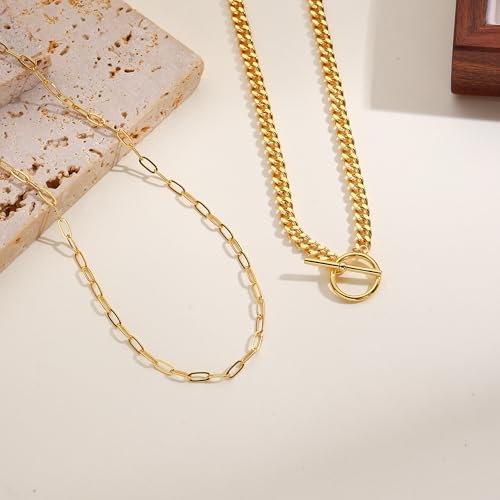 Gold Necklace Stack for Women, Layered Gold Necklaces Set,18K Gold Plated Simple Dainty Gold Chain Choker Necklaces Trendy Jewelry Gifts for Women - color: S04