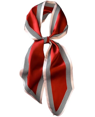 Head Scarf Purse Handle Neck Satin Hair Scarfs For Bag Lightweight Silky Long Thin Women's Fashion Scarves 59 * 5.9” - color: H18-red Black Dot(59*5.9inch)