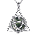 Sterling Silver Celtic Triangle Knot Moss Agate Women's Pendant Necklace Round Moss Agate Twig Knot Necklace Pendant Jewelry Gift Birthday Valentine's Day Christmas for Her