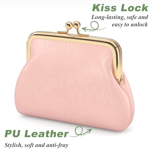Coin Purse, Small PU Leather Change Purse, Coin Wallet with Clasp, Car Change Holder Pouch for Woman Men Kids Girls, Pink - color: Pink