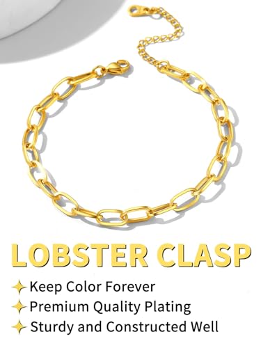 ChainsHouse Ankle Bracelets for Women, Stainless Steel Chain Anklets Waterproof, Women Summer Beach Jewelry Gift, Come with Box - color: 01. 1Pcs-(6mm)-Paperclip-14K Gold