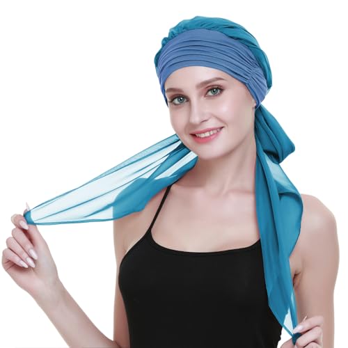 Chemo Headwear Turbans for Women Long Hair Head Scarf Headwraps Cancer Hats - color: Aquamarine Blue
