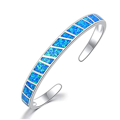 CiNily Womens Cuff Bracelet,Opal Bangle Bracelets Gold Plated Hypoallergenic Ladies Gemstone Open Cuff Bangle Bracelet - color: blue