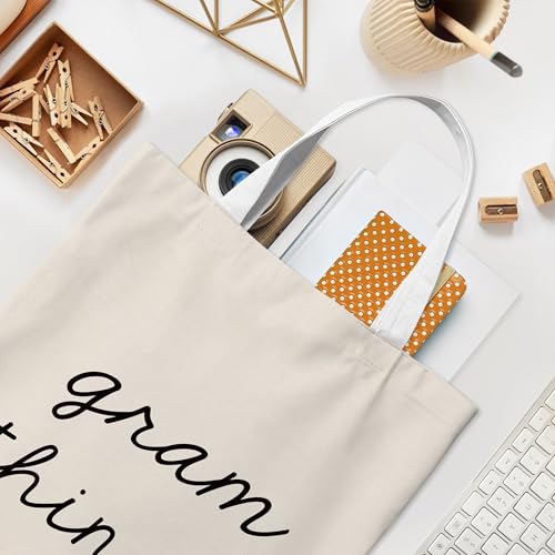 Gram Things Canvas Tote Bag, Gram Gifts for Mothers Day Birthday Tote Bag for Women, Grandma Gifts from Grandkids, Minimalist Neutral Grandmother Aesthetic Travel Totes for Shopping Camping