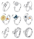 sailimue Anxiety Ring Fidget Ring for Women Men Spinner Fidget Rings for Anti Anxiety Adjustable Open CZ Flower Bead Stress Relieving Spinning Rotatable Rings 9 Pcs - color: Silver