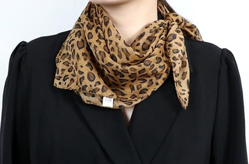 Mealah Lightweight Leopard Print Scarves for Women 27.5 × 27.5 inches Square Elegant Wrap Neck Scarf Feeling Head Scarf - color: Deep Coffee