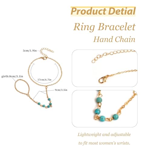 choice of all Hand Chain Bracelet Gold Finger Ring Bracelet Hand Chain for Women Trendy Birthday Jewelry Gifts - color: B9:Turquoise ring bracelet