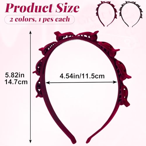 2 Pcs Headband with Clips, 90s Butterfly Hair Clips Headband with Teeth for Women, Braided Weave Bangs Non-Slip Clip Headbands Hair Accessories for Styling Decoration- Flocked Red, Dark Brown - color: 1 pcs Red,1 pcs Dark Brown