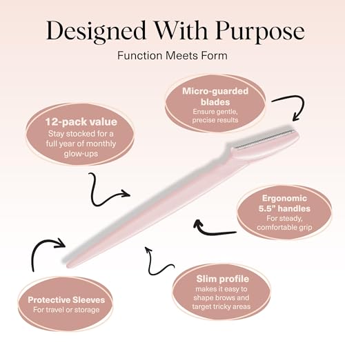 Kitsch Dermaplane Razor for Women Face – Face Razors for Women & Men, Eyebrow Trimmer & Face Shaver – Exfoliating Facial Razor & Skin Care Tool for Smoother Skin - Blush, 12 pcs - color: Blush, size: 12 Count (Pack of 1)