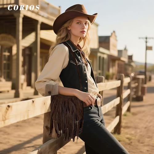 CORIOS Women's PU Leather Shoulder Bag Bohemian Fringe Crossbody Bag for Women Stylish Tassel Design Tote Handbag - color: Brown