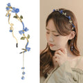 AHONEY Blue Flower Headband for Women Girls Hair Vine Leaf Boho Headband Wedding Fairy Accessories Headpiece - color: Blue