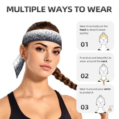 Sports Tie Headband Bandana Running Athletic Sweat Band Elastic Adjustable Sport Head Tie for Men Women Head Ties Ninja Tie Headbands Tennis Sweatbands Soccer Basketball Teams Running Head Band - color: Black white gradient