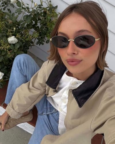 boten Retro Oval Sunglasses for Women 90s Small Gold Frame Sun Glasses Lightweight Cute Chic Sunnies - color: Gold Frame-grey Lens