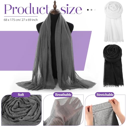 Yahenda 18 Picees Women Scarfs Shawl Hijab Soft Cotton Hemp Long Scarf Head Wraps for Women, 27 x 69 Inches - color: Achromatic Color
