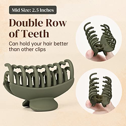 DEEKA 4 PCS Double Row Teeth Hair Claw Clips 2.5" Medium Hair Clips for Thin Hair Small Matte Clips Short Fine Hair Accessories for Women and Girls -Green Yellow - color: Black, Green, Khaki, Blue, size: 4 Count (Pack of 1)