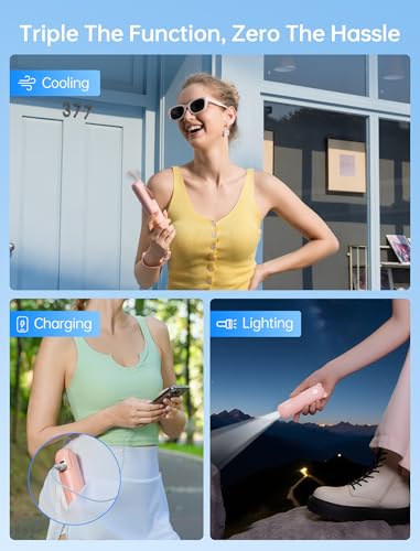 JISULIFE 3 IN 1 Handheld Mini Fan - Portable Fan & Power Bank & Flashlight, 19H Max Cooling, USB Rechargeable, Pocket-Sized for Travel, Cruise, Concerts, Makeup, 2026 Summer Gifts for Women(Pink) - color: Pink