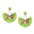 Anmpab Straw Fan Bohemian Tassel Earrings for Women Trendy Colorful Fringe Summer Beach Statement Earrings - color: Green