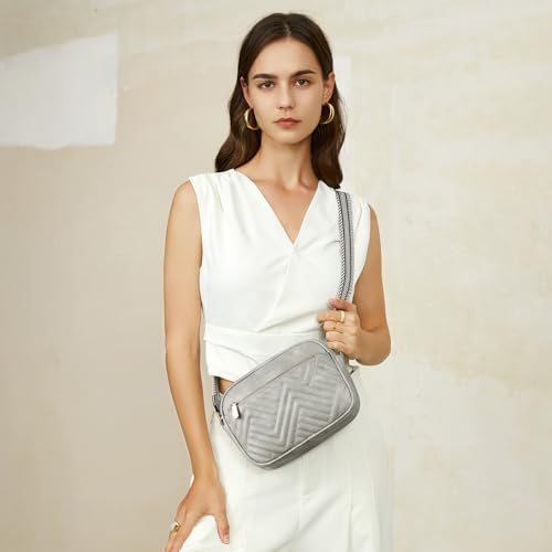 BOSTANTEN Quilted Crossbody Bags for Women Vegan Leather Purses Shoulder Handbags with Wide Strap - color: G02-grey