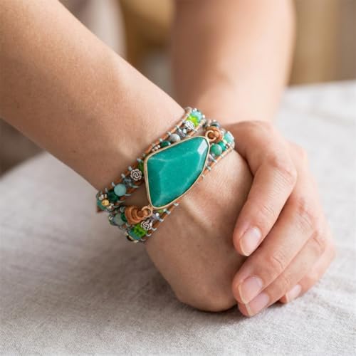 YGLINE Natural Stone Bracelet 5 Wraps Bracelet Handmade Blue Color Boho Bracelet for Women Bracelet - color: green